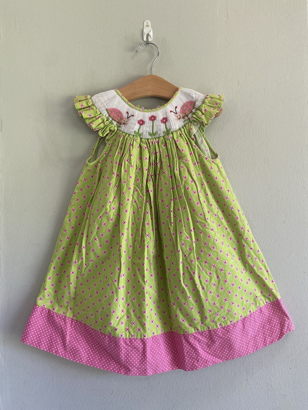 Rare Vivi's Kids Ladybug Smocked Floral Dress Girls 3T